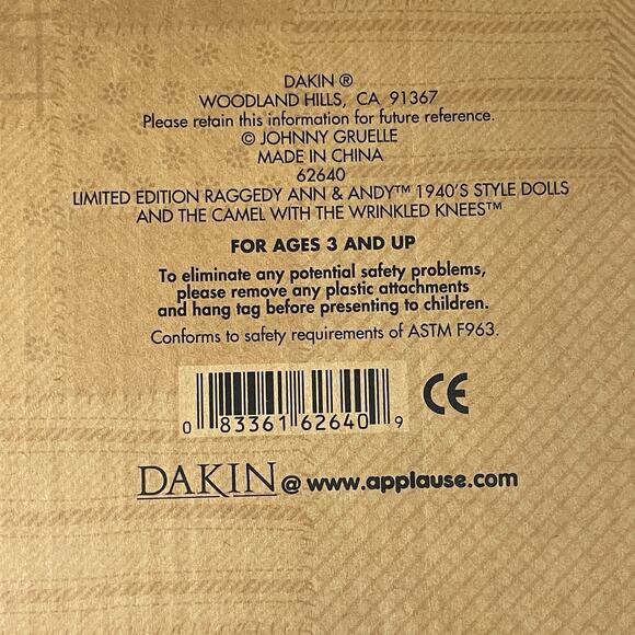 Dakin Raggedy Ann & Andy Storybook Friends Camel Wrinkled Knees Doll 1116/2500 - Picture 5 of 12